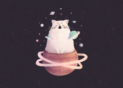 Cute Yawning Space Cat God