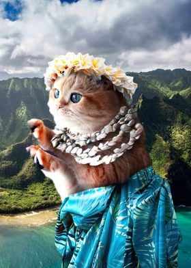 Funny Aloha Hawaiian Cat