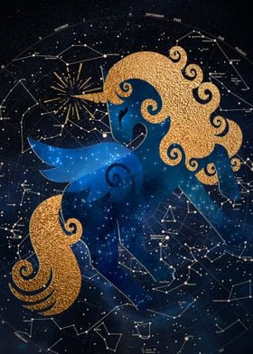 Golden Unicorn in Space 