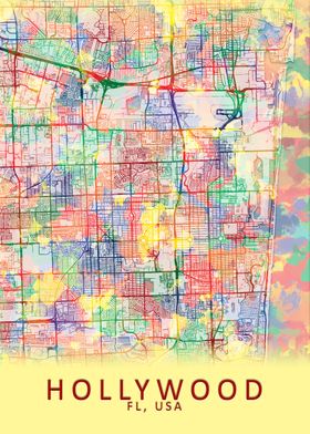 Hollywood FL USA City Map