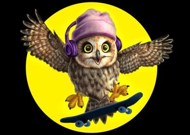 Skateboarding Owl