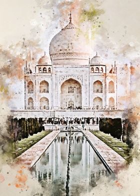 Taj Mahal in Watercolor