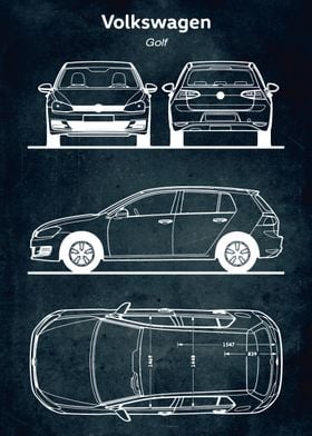 VW Golf Mk4 Printed on Natural White Matte Fine Art Paper, Gift, Art Car,  Illustrations, Poster, Birthdays, Wall Print 