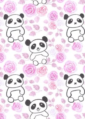 Pandas and pink roses 