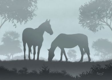 Horses on a Misty Day