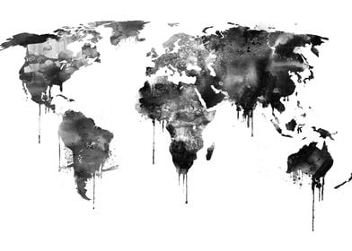 World Black Map Watercolor