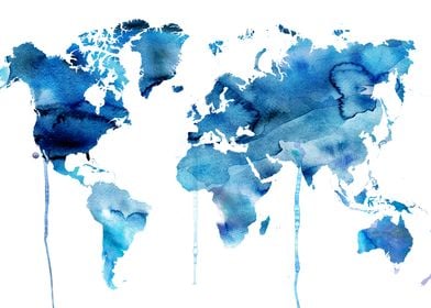 World Map Blue Color