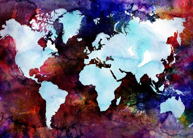 Watercolor Dark World Map