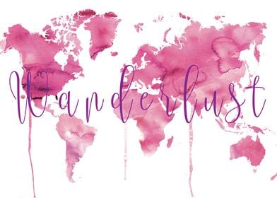 Watercolor Pink World Map 