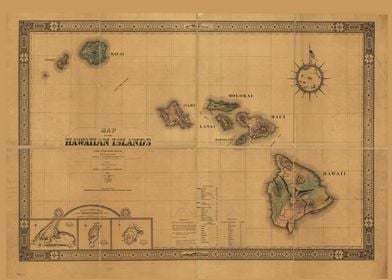 Hawaii Islands Map 1876