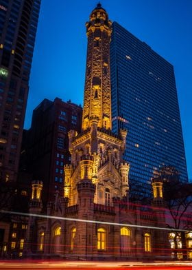 Waters tower at night