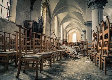 Chairs in Abandoned Church