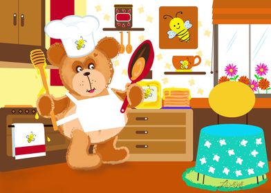 Teddy Bear cooking pancake