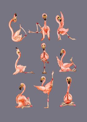  Flamingo Yoga Watercolor