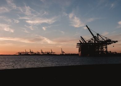 Port at sunset