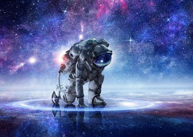 Astronaut Kneels in Stars