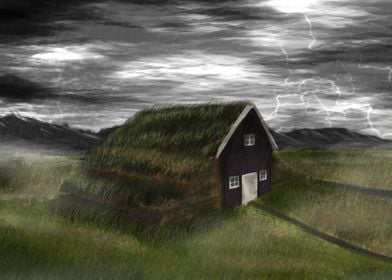 House and Storm at Field