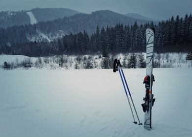 ski equipment in the snow