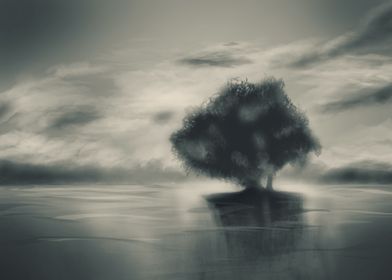 Monochrome Lake and Tree