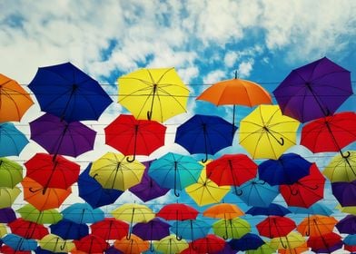 Colorful umbrellas hanging