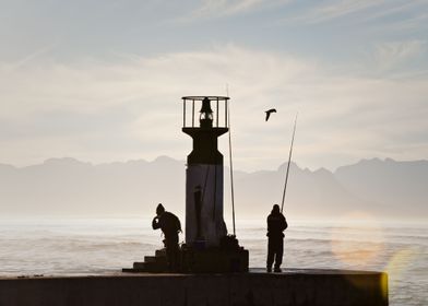 Fishermen on Harbour Wall