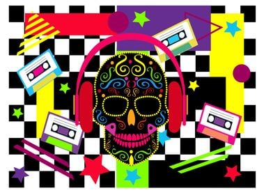 DJ skull icon vivid colors