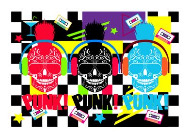 Punk skull icons with sung