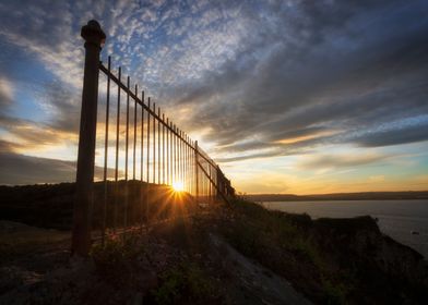 Safety railings and sunset