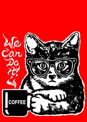 Cat motivated by coffee