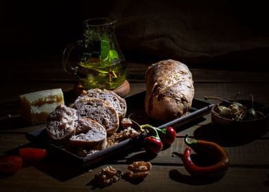 stillife bread and cold cu