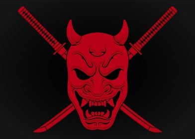 oni demon mask with swords