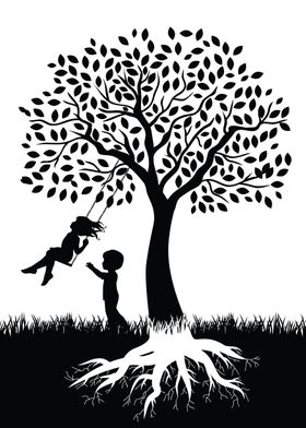kids and big tree swing
