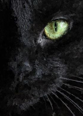 Black cat green eyes paint