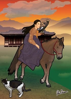 korean girl on a horse