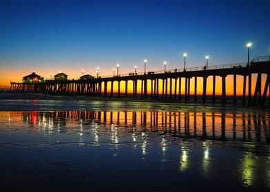 Huntington Beach at night