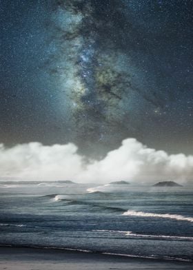 Blue Milky Way And The Sea