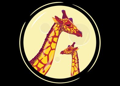 Giraffes art Moon