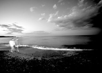 Sunset beach with people