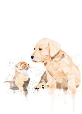 Watercolor cat and dog art