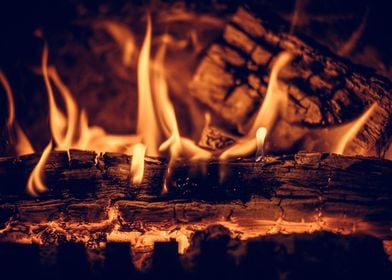 Flames in cozy fireplace
