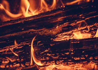 Flames in cozy fireplace