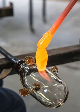 Glassblower molten glass 