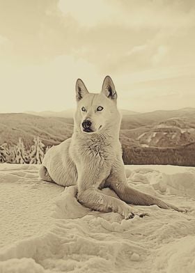 Husky and snow