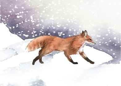 Hand drawn fox in the snow