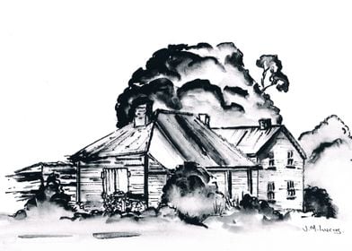 Country Homestead in Ink