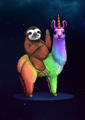 Sloth Riding Llama Unicorn