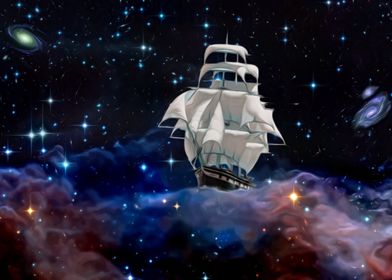 A sailing ship in space