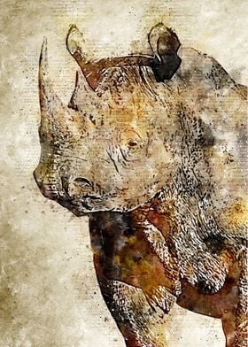 Rhino Head Vintage Art