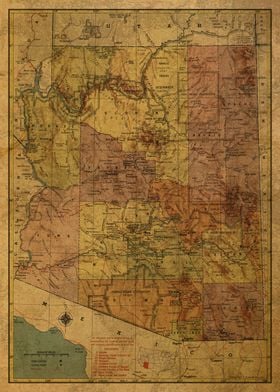 Arizona Map 1958 State