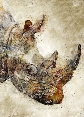 Rhino Head Vintage Art